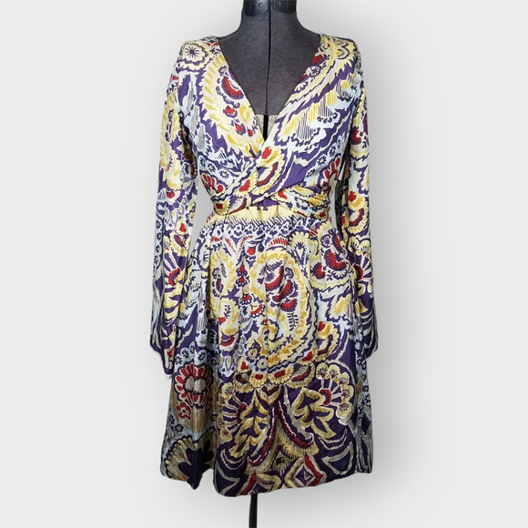Johnny Was 100% Silk Dress Long Sleeve Floral Wrap Boho Fully Lined Pockets XS - Picture 2 of 7